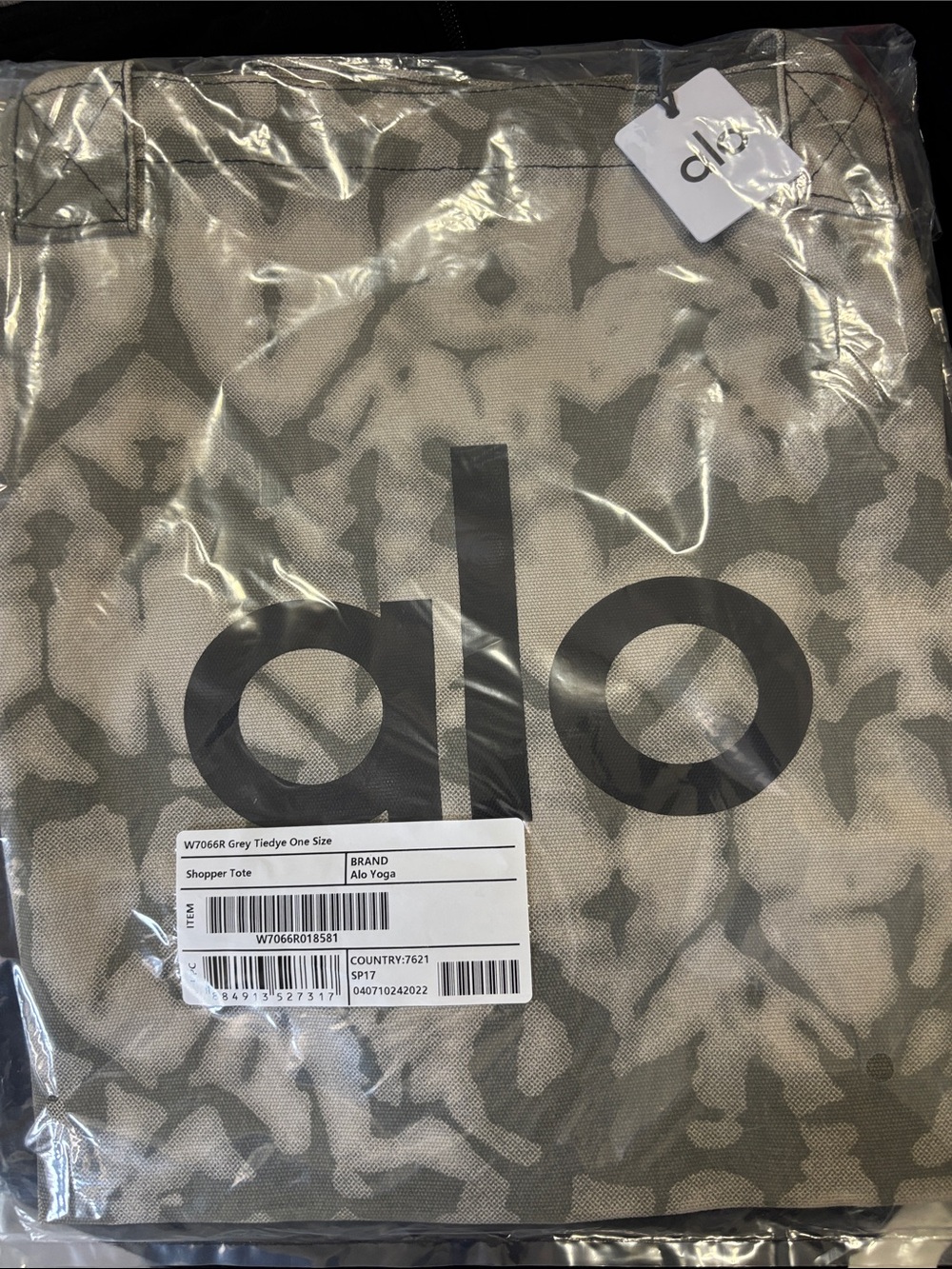 ALO Yoga Grey Tie-Dye Canvas Tote with Bold Logo